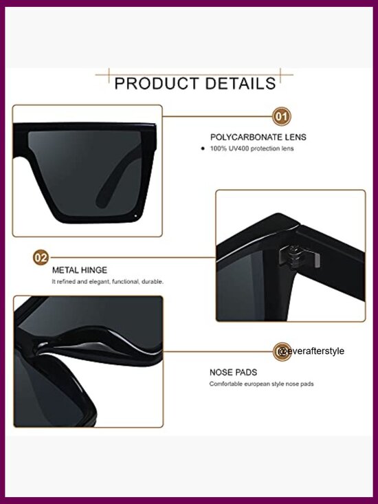 Square Oversized Sunglasses Shield Flat Top UV Protection Rimless main image 5